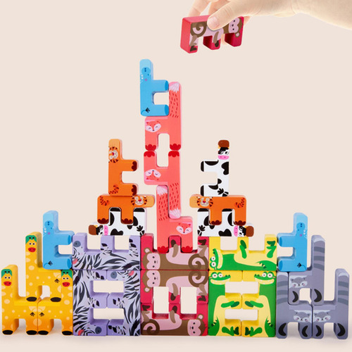 27x Animal Puzzle Stacker Bloques De Construcción De Madera