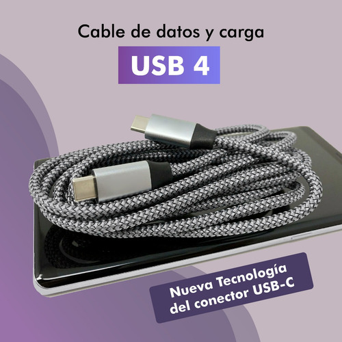 Imagen 2 de 10 de Cable Tipo C 120cm 40gbps 100w 8k 60ghz Thunderbolt 3