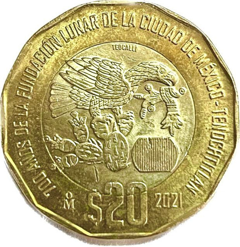 Moneda 20 Pesos 700 Años Fundacion Lunar Mexico Tenochtitlan