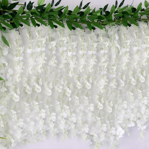 52 Ramas, Flores Colgantes De Glicina Blanca, Flores Artific