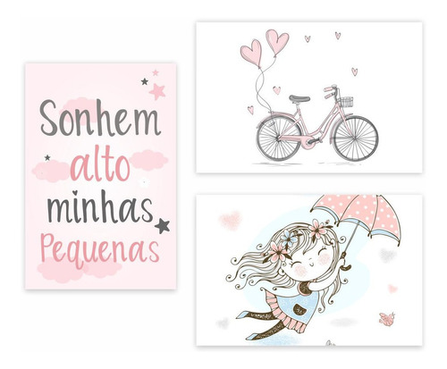 Placas Quadros Quarto Infantil Sonhem Alto Minhas Pequenas