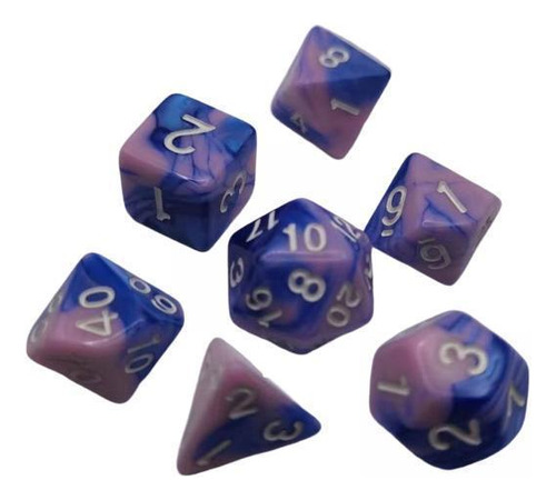 2 Juego De Dados Poliédricos De 7 Piezas D4-d20 Rosado Azul