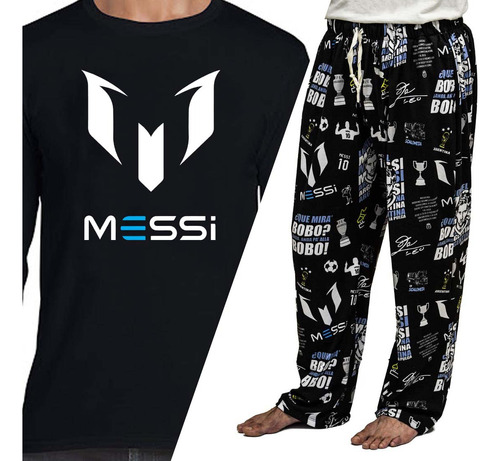 Conjunto Pijama Messi Remera Manga Larga Pantalón