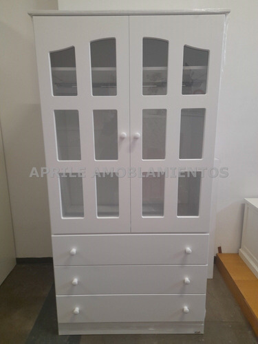 Imagen 2 de 6 de Ropero Placard Vitrina Laqueado Blanco Cajones Puertas Barra