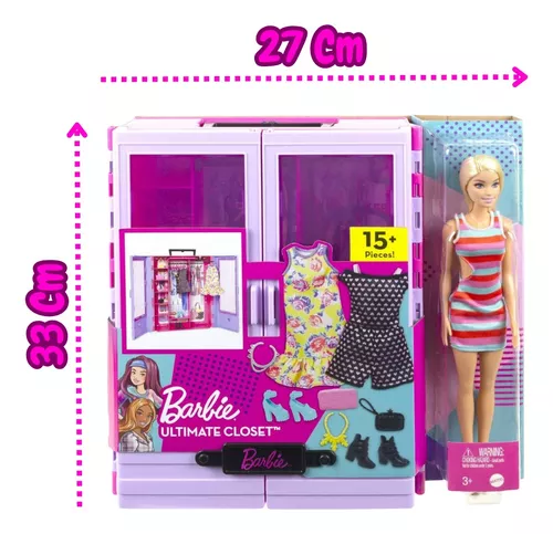 Boneca Barbie Closet Guarda Roupa De Luxo Roxo Com Boneca