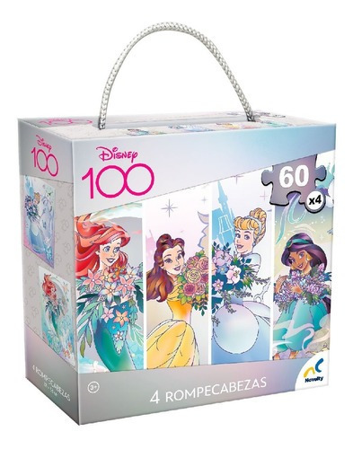 Rompecabezas 4 En 1, Disney 100, Aniversario Princesas 60 Pz