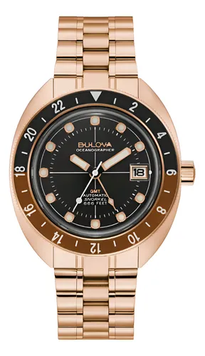Bulova Oceanographer Gmt 97b215 E-watch Cor da pulseira de relógio: ouro rosa, cor da moldura: preto, marrom, cor de fundo: preto
