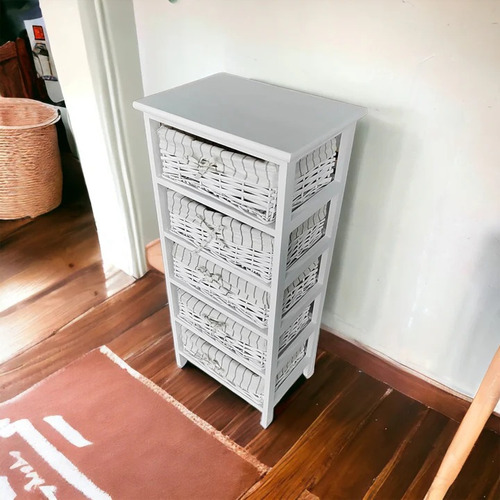 Cajonera Paris De Madera Y Mimbre Yute Organizador Nórdico
