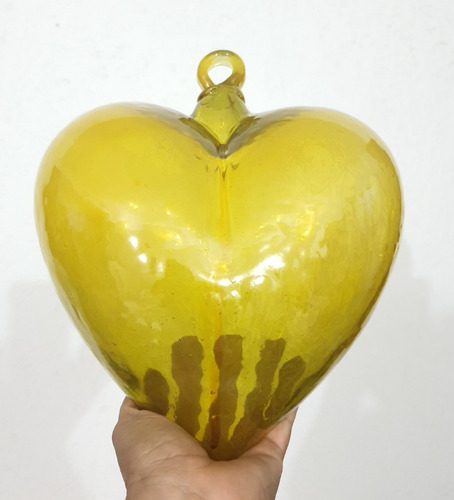Corazón Amarillo Vidrio Soplado Artesanía Argolla 25 Cm