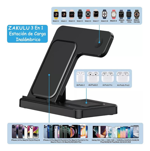 Cargador Inalámbrico 3 En 1 Base De Carga Rápida Para iPhone