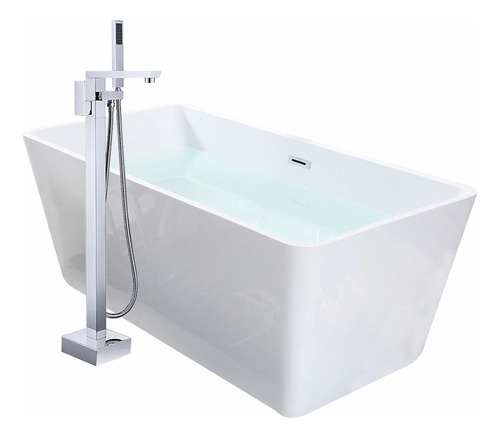 Solana Kit Tina De Baño Blanca Rectangular De Acrílico Slim 170x80x60 Cm + Grifo Independiente Monomando Silver / Kit De Lujo Completo Blanco/silver Para Cuarto De Baño