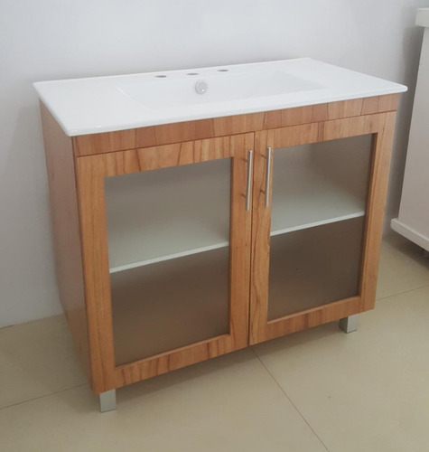 Vanitory 90x47 Color Miel Puertas Y Bacha De Loza De 1 O 3ag