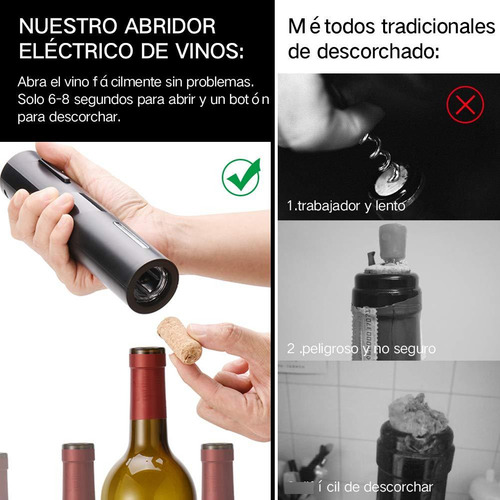 Sacacorchos Eléctrico 6 En 1 Automático Con Accesorios Acero