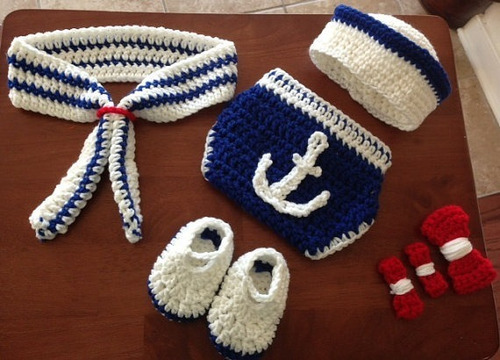 Imagem 5 de 5 de Conjunto Newborn Marinheiro E/ou Marinheira De Crochê