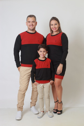 Kit Família Suéter 3 Peças Vestido E Blusas Preto/vermelho