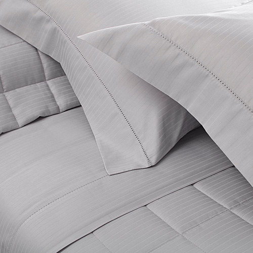Kit Colcha Solteiro Cetim Buddemeyer Damask Stripes 2 Peças Cor Cinza