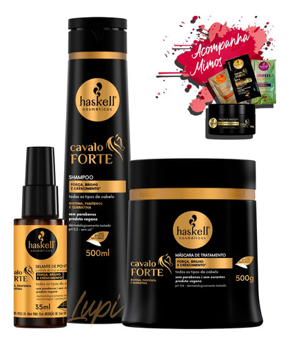  Kit Haskell Cavalo Forte Sh 500ml Máscara 500g + Selante