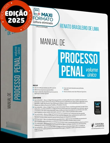 comprar Manual De Processo Penal Volume Unico - 14 Edição 2025 Juspodivm