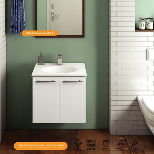 Imagen 2 de 3 de Mueble De Baño Con Lavamanos 62cm Blanco Bertolini