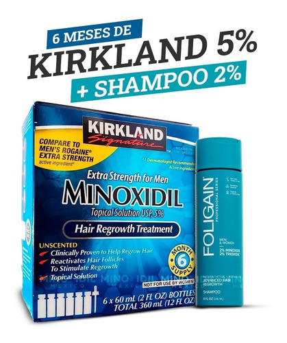 Imagen 1 de 5 de Minoxidil 5% + Shampoo C/ Minoxidil 2% & Trioxidil 236 Ml