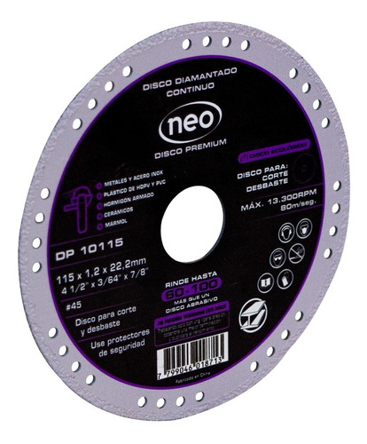 Disco Diamante Corte 4 1/2 Neo Premium Rinde+60discos