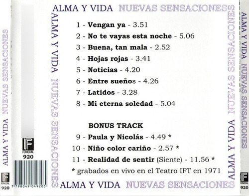 Alma Y Vida - Nuevas Sensaciones Cd Fca Nuevo Sellado