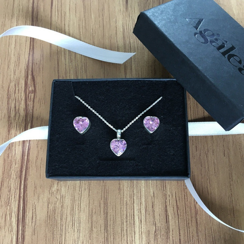 Imagen 8 de 10 de Collar Aretes Dije Y Cadena De Plata 925 Set Zirconia Agálea