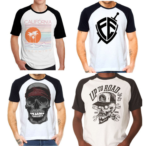 Kit 9 Camisa Camiseta Blusa Masculina Raglan Estampadas Top