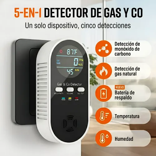 Detector Dual Monóxido Carbono Y Gas Natural 5 En 1 Sirena
