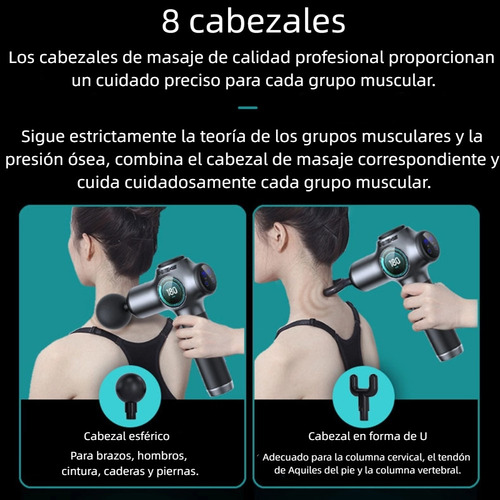 Masajeador Pistola Pro Niveles + Lcd + 8 Cabezales Color Negro
