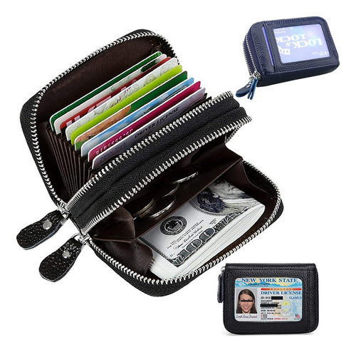 Tarjetero Piel Multi-ranura Unisex, Doble Capa Monedero