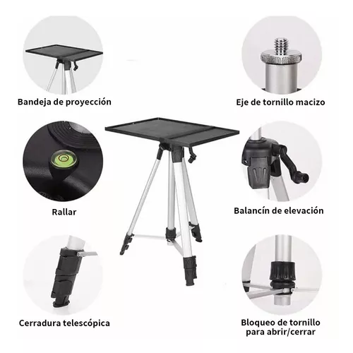 Soporte de trípode para proyector de 1 paquete, trípode de aluminio de 4  secciones para portátil, altura ajustable de 23,5 a 161,29 cm con soporte