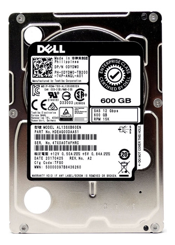 Disco Duro Dydw0 Dell 600gb 12g 15k Poweredge T20 R900 R430 (Reacondicionado)