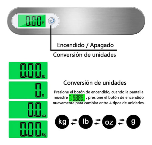 Balanza Digital De Viaje Correa 50 Kg Portátil Led Valija Plateado