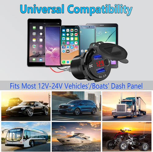 Paquete De 2 Salidas Usb De 12 V, Carga Rápida Dual 3.0, Pue