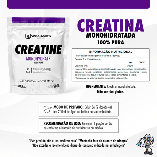 Kit Creatina 500g com Vegan Protein sabor Cookie Maltado 837g Wisehealth