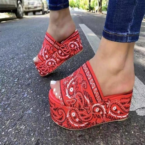 Sandalias De Suela Gruesa Con Estampado Paisley Para Dama