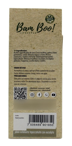 Imagen 4 de 9 de Jabón Exfoliante Tepezcohuite Eucalipto 100 G Bam Boo!