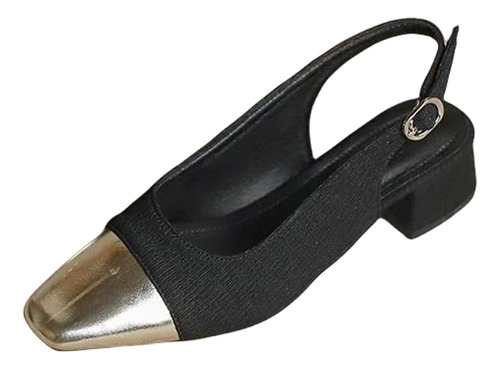 Sandalias De Tacón Cabeza De Zapato Dorada Para Damas