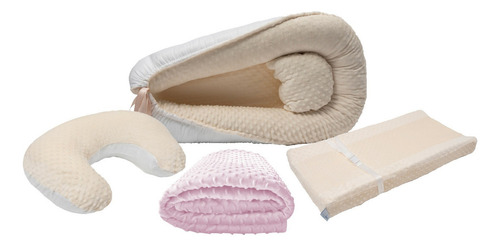 Nido Bebé + Cambiador + Almohada Lactancia + Cobija Beige / Rosa