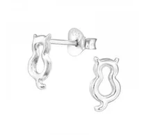 Comprar Aros Plata 925 Pegados Plata Niña Mujer Gatito Gato Animales