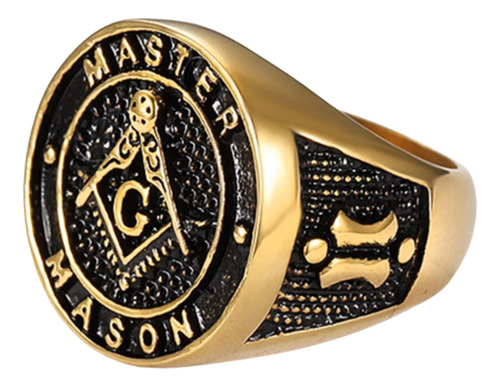 Anel Ouro 18k Inox Masculino Maçonaria Mason Maçon Brasão Illuminati Hip Hop Metal Punk Moto Hip Hop Dourado Lxbr A169