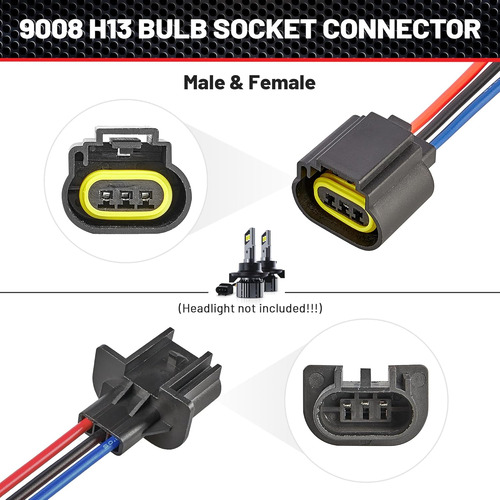 9008 H13 - Conector Adaptador Macho Y Hembra Bombillas ...