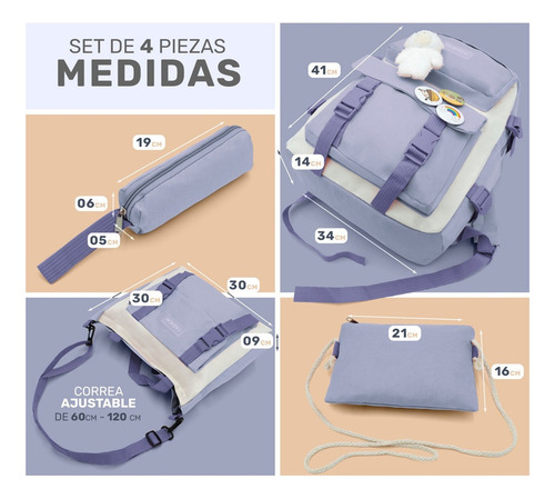 Set De 4 Mochilas Bolsas Escolares Estudiante Lapicera Moda