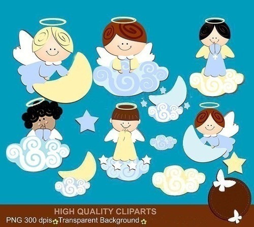 Kit Imprimible Angelitos Nene Bautismo 12 Clipart