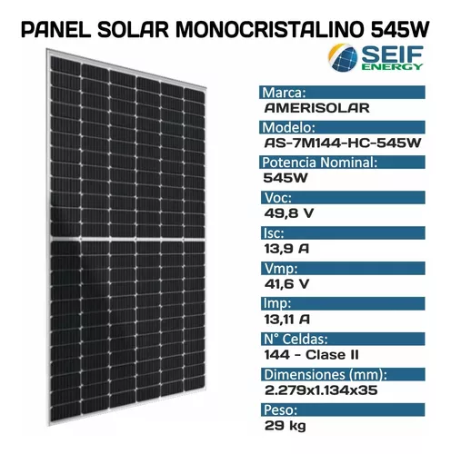 Pallet de Panel Solar 545W Monocristalino 31 Unidades