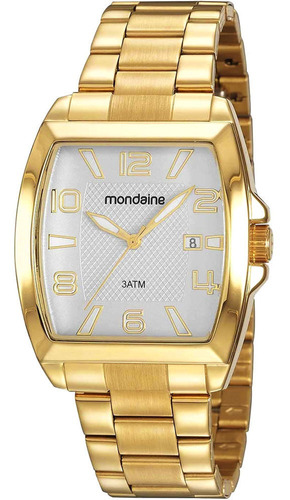 Relógio Masculino Mondaine Dourado Casual Quadrado Original Cor do fundo Branco