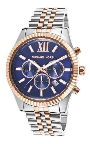 Relógio Michael Kors Mk8412 Lexington Prata Rose Azul Eua