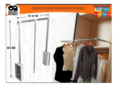 Imagen 2 de 4 de Colgador De Ropa Closet Abatible Servetero Cromado