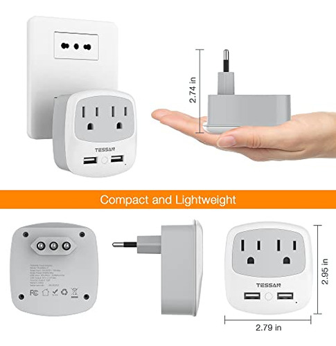 Pack Adaptador De Viaje Italia Con 2 Puertos Usb
